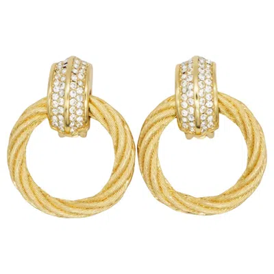 Pre-owned Dior Christian  Vintage Rare Rope Gold Circle Crystals Hoop Drop Chunky Earrings In Multi