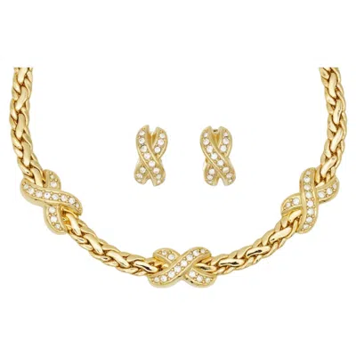 Pre-owned Dior Christian  Vintage Rare Unisex Crosskiss X Omega Crystals Link Woven 2 Set In Multi