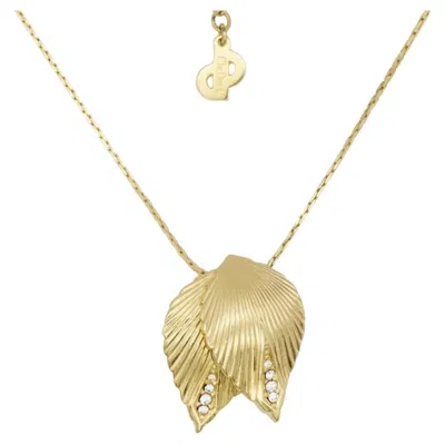 Pre-owned Dior Christian  Vintage Rare Unisex Gold Double Curled Leaf Crystals Necklace In Multiple