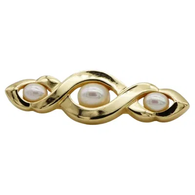 Pre-owned Dior Christian  Vintage Rare Unisex Gold White Pearls Croissant Twist Brooch