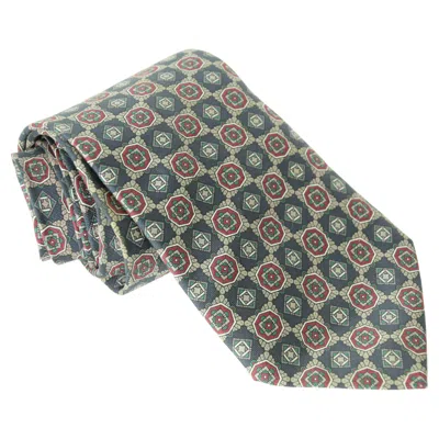 Pre-owned Dior Christian  Vintage Silk Neck Tie Cravate Beige Blue Burgundy 58" In Red
