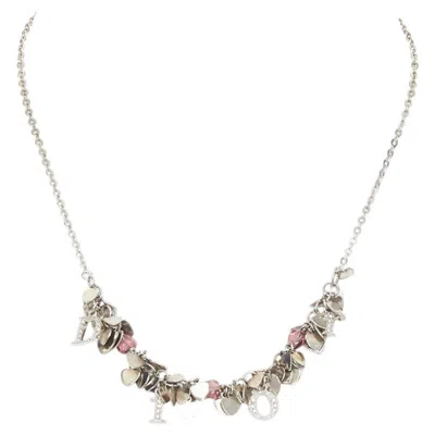 Pre-owned Dior Christian  Vintage Silver Crystal Heart Logo Letter Charm Choker Necklace In Multiple