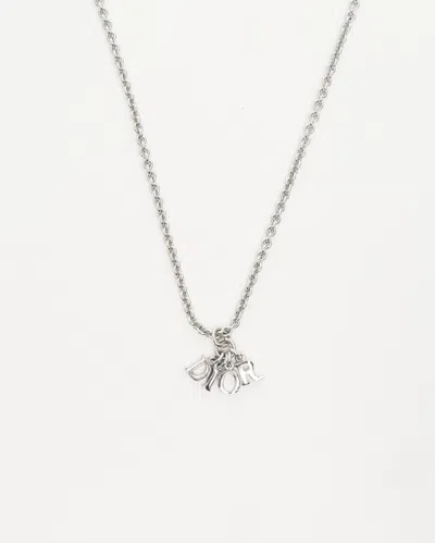 DIOR CHRISTIAN DIOR VINTAGE SILVER LOGO CHARM NECKLACE