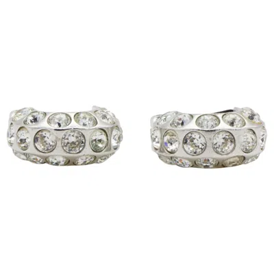Pre-owned Dior Christian  Vintage Silver Whole Large Sparkling Crystals Hoop Domed Earrings In Multi
