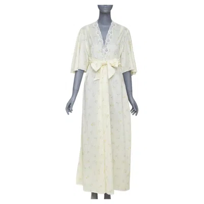 Pre-owned Dior Christian  Vintage Sleepwear Floral Lace Trim Pastel Yellow Peignoir Robe