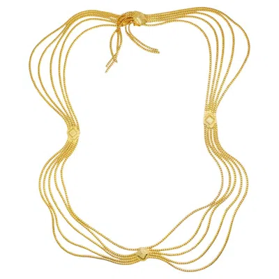 Pre-owned Dior Christian  Vintage Strands Plum Blossom Swag Chain Long Belt Gold Necklace In White