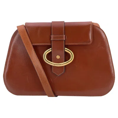 Pre-owned Dior Christian  Vintage Tan Brown Leather Oval Gold Clasp Shoulder Bag