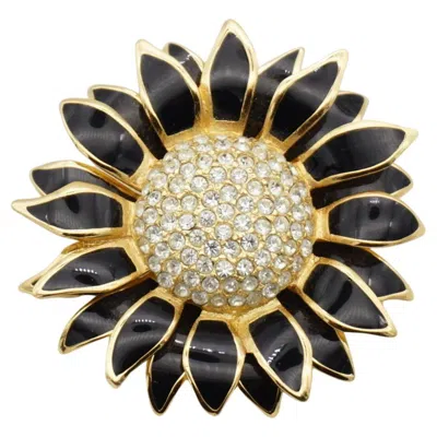 Pre-owned Dior Christian  Vintage Unisex Black Petal Sunflower Crystals Statement Brooch