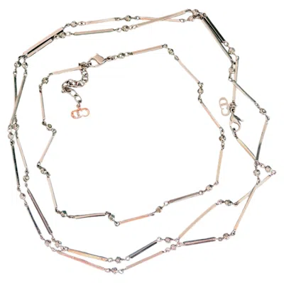 Pre-owned Dior Christian  Vintage Unisex Crystals Long Link Necklace Bracelet Silver 2 Set In Multiple