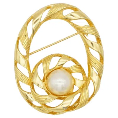 Pre-owned Dior Christian  Vintage Unisex Gold Large White Pearl Round Swirl Chunky Brooch