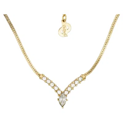 Pre-owned Dior Christian  Vintage Unisex Gold Marquise Crystals Pendant Chain Necklace In Multiple