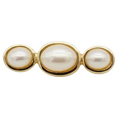 Pre-owned Dior Christian  Vintage Unisex Gold Pearls White Trio Symmetric Oval Long Brooch