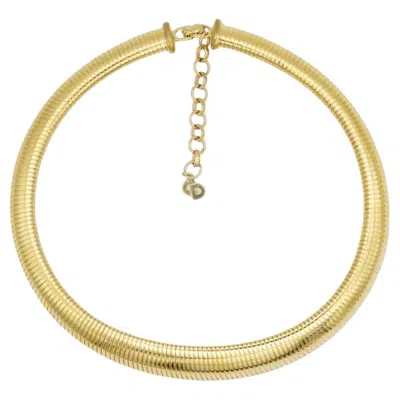 Pre-owned Dior Christian  Vintage Unisex Gold Ribbed Adjustable Snake Omega Choker Necklace In Multiple