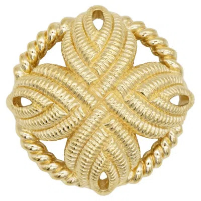 Pre-owned Dior Christian  Vintage Unisex Gold Round Openwork Cross Clover Twist Bow Brooch In Multi
