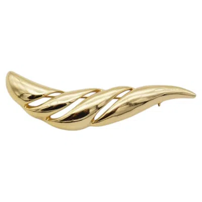 Pre-owned Dior Christian  Vintage Unisex Large Gold Croissant Wavy Openwork Leaf Brooch In Multiple