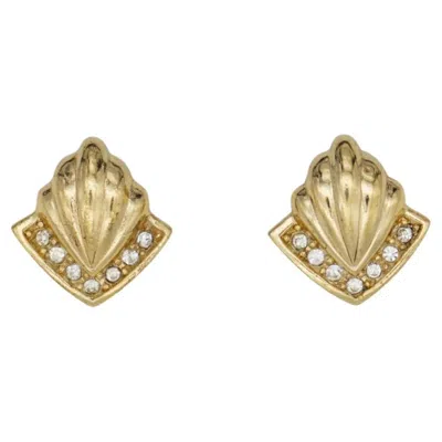 Pre-owned Dior Christian  Vintage Unisex Rare Gold Crystals Shell Triangle Diamond Earrings In Multi