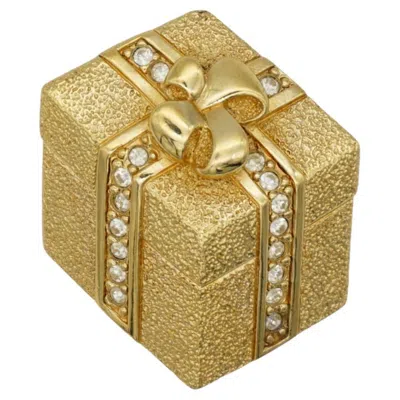 Pre-owned Dior Christian  Vintage Unisex Rare Gold Present Ribbon Cube Box Gift Brooch In Multiple