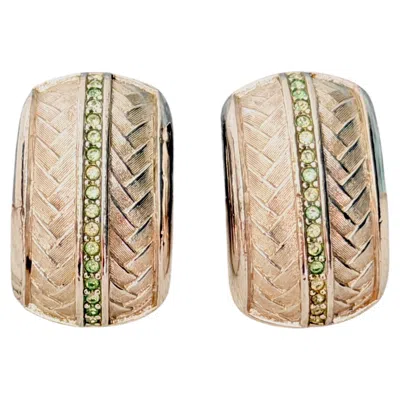 Pre-owned Dior Christian  Vintage Unisex Silver Braided Crystals Domed Chunky Earrings In Multiple