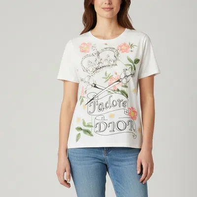 Pre-owned Dior Christian  Vintage White J'adore  Graphic Jersey T-shirt L