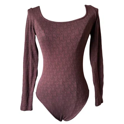 Pre-owned Dior Christian  Vintage Women's Bodysuit M Long Sleeve Monogram Pattern In Black