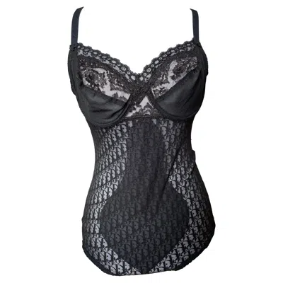 Pre-owned Dior Christian  Vintage Women's Monogram Bodysuit Size 95c, Circa 2000s In Black