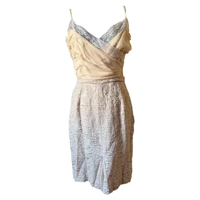 Pre-owned Dior Christian  Vintage Women's Silk Lace Dress, Powder Pink, Size M In Gray