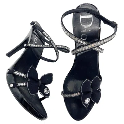 Pre-owned Dior Christian  Vintage Y2k Black Butterfly Sequin Strappy Platform Heels Eu 37