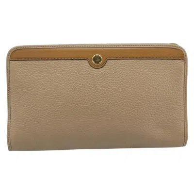 Pre-owned Dior Christian  Vintage Zip Pochette Leather Beige Leather Clutche & Pouche Bag ()