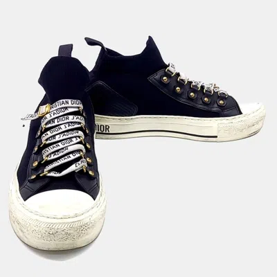 Pre-owned Dior Christian  Walk &  Technical Black White Calf Leather/mesh Knit Sneakers