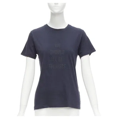 Pre-owned Dior Christian  We Should All Be Feminists Washed Navy Cotton Linen Tshirt Xs In Blue