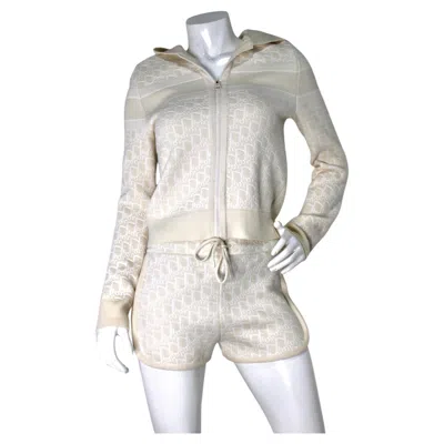 Pre-owned Dior Christian  White & Cream Oblique Motif Technical Cashmere Knit Shorts