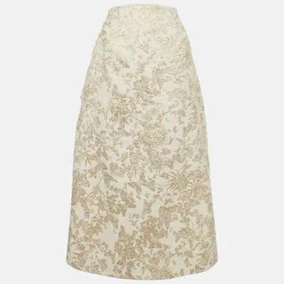 Pre-owned Dior Christian  White & Gold Brocade Pencil Skirt S
