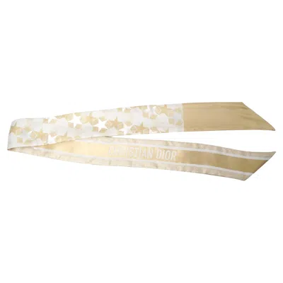 Pre-owned Dior Christian  White & Golden Star Print Silk Twill Scarf