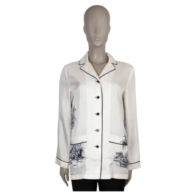 Pre-owned Dior Christian  White Blue Silk 2021 Chez Moi Toile De Jouy Palms Shirt 36 Xs