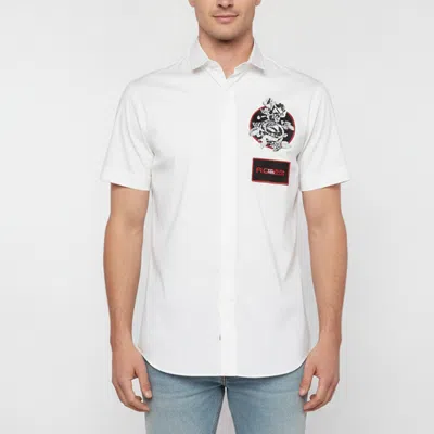 Pre-owned Dior Christian  White Chest Applique Poplin Short Sleeve Shirt M