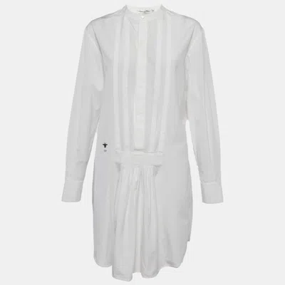Pre-owned Dior Christian  White Cotton Pleated Mini Dress M