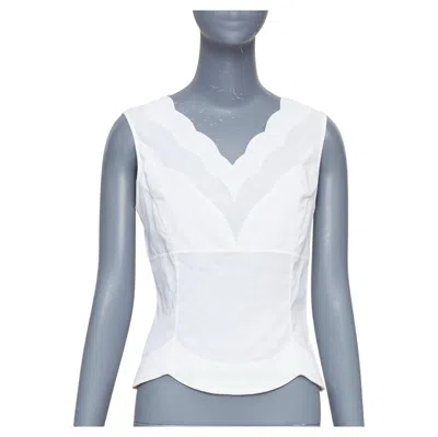Pre-owned Dior Christian  White Cotton Scalloped Collar Detail Fitted Vest Shirt Fr36 S