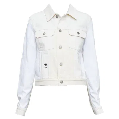 Pre-owned Dior Christian  White Denim Cd Bee Logo Trucker Cropped Jacket Fr40 L