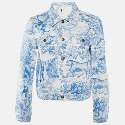Pre-owned Dior Christian  White Iviera Print Denim Button Front Jacket M