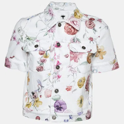 Pre-owned Dior Christian  White Floral Printed Denim Button Jacket S