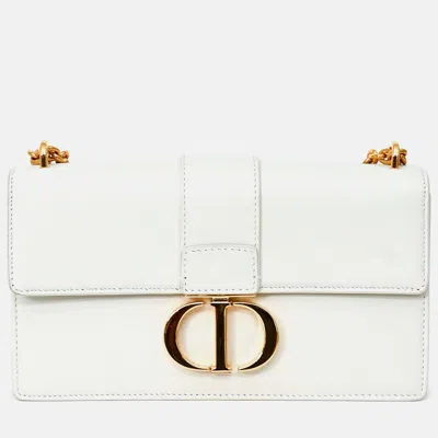 Pre-owned Dior Christian  White Leather '30 Montaigne East-west' Crossbody Bag With Chain