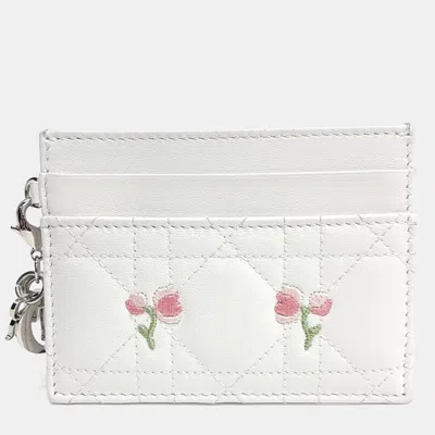 Pre-owned Dior Christian  White Leather Cannage Card Holder S0974