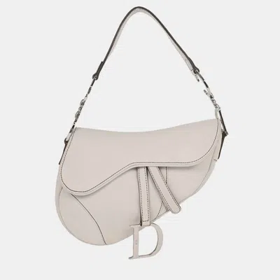 Pre-owned Dior Christian  White Leather Saddle Handbag 01ru1003