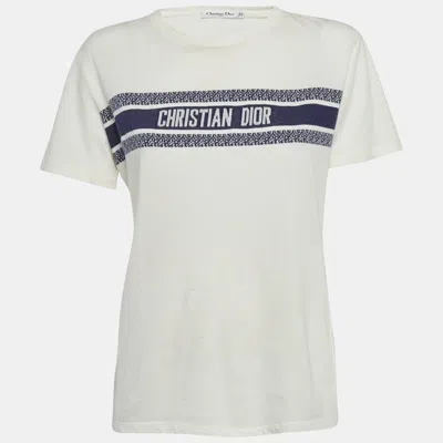 Pre-owned Dior Christian  White Logo Intarsia Cotton Knit T-shirt M