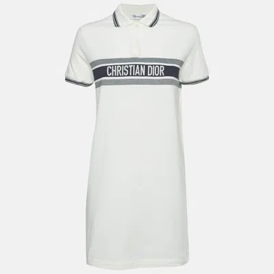 Pre-owned Dior Christian  White Logo Print Cotton Pique Polo T-shirt M