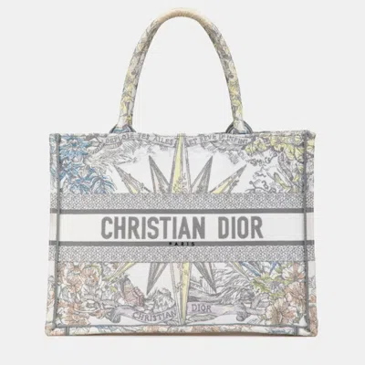 Pre-owned Dior Christian  White Multicolor Jacquard  Reve D'anfini Book Tote Bag