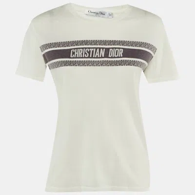 Pre-owned Dior Christian  White /navy Blue Logo Patterned Cotton Jersey T-shirt M