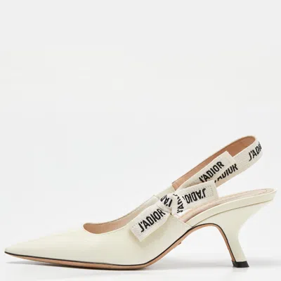 Pre-owned Dior Christian  White Patent Leather J'a Knotted Slingback Pumps Size 37.5