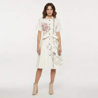 Pre-owned Dior Christian  White Printed Cotton Blend Button Front Pleated Midi Dress S In Cream