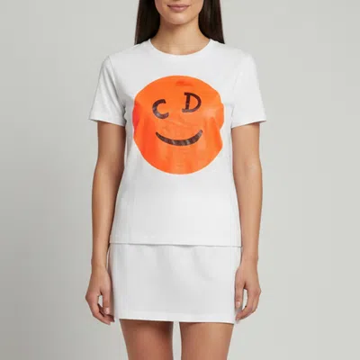 Pre-owned Dior Christian  White Printed Jersey Short Sleeve Top L